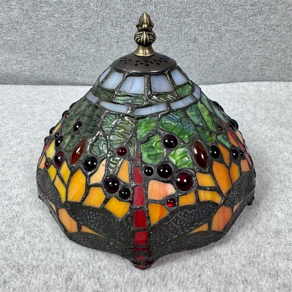 Vintage Tiffany Stained Glass Dragonfly Lamp Shade Mosaic